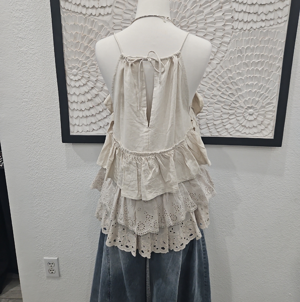 Boho Ivory Ruffled Eyelet Camisole Top - Picture 4 of 7